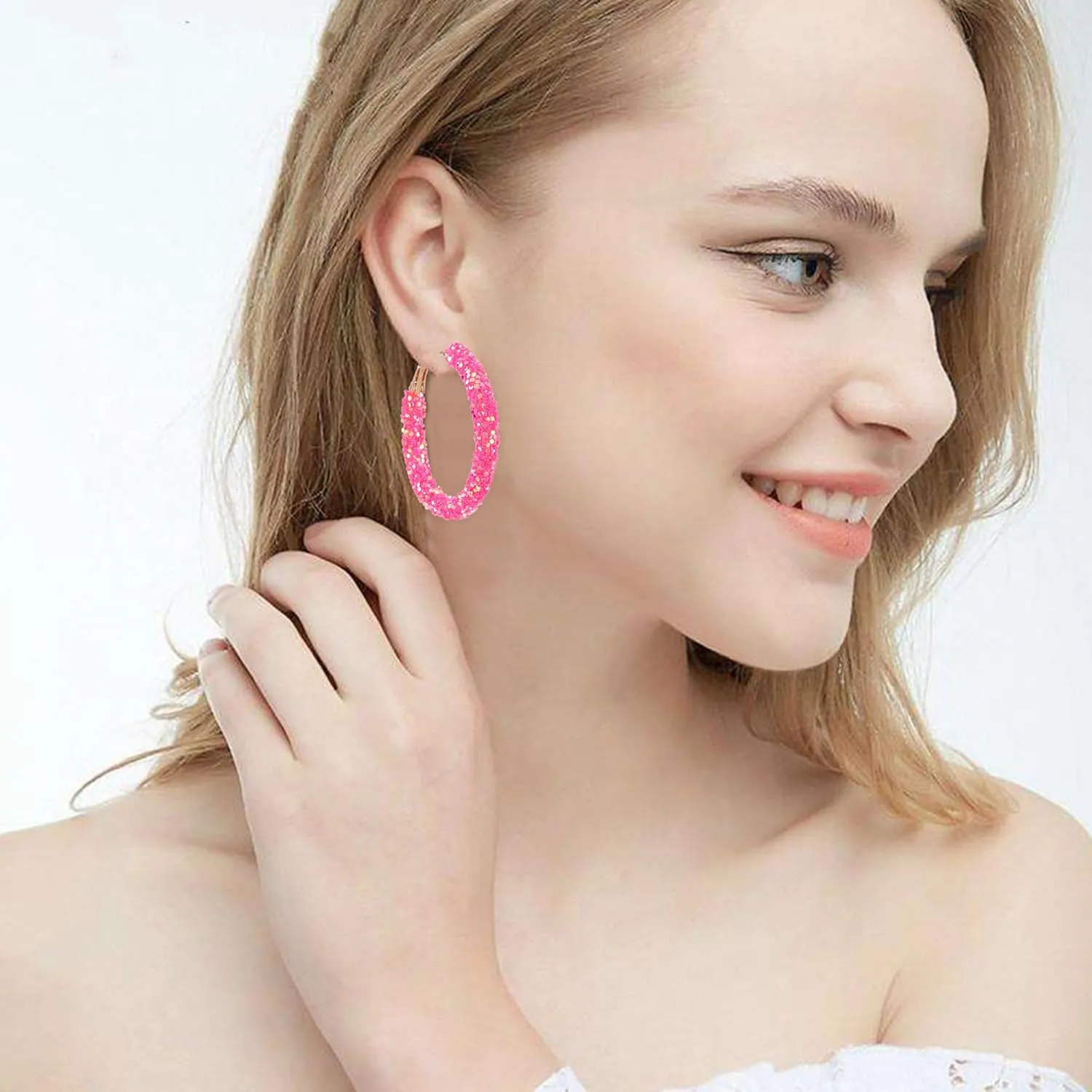 Glitter Hoop Earrings Bohemian Sparkle Resin Rhinestone Wrapped Hoop Dangle Earrings for Women