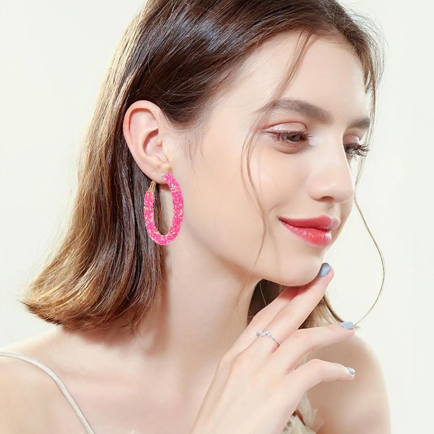 Glitter Hoop Earrings Bohemian Sparkle Resin Rhinestone Wrapped Hoop Dangle Earrings for Women
