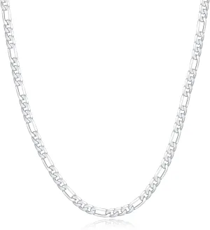 GLIVEOR 925 Sterling Silver Clasp 4mm Figaro Chain for Men Women Diamond Cut Chain Necklace 16, 18, 20, 22, 24, 26, 30 Inches