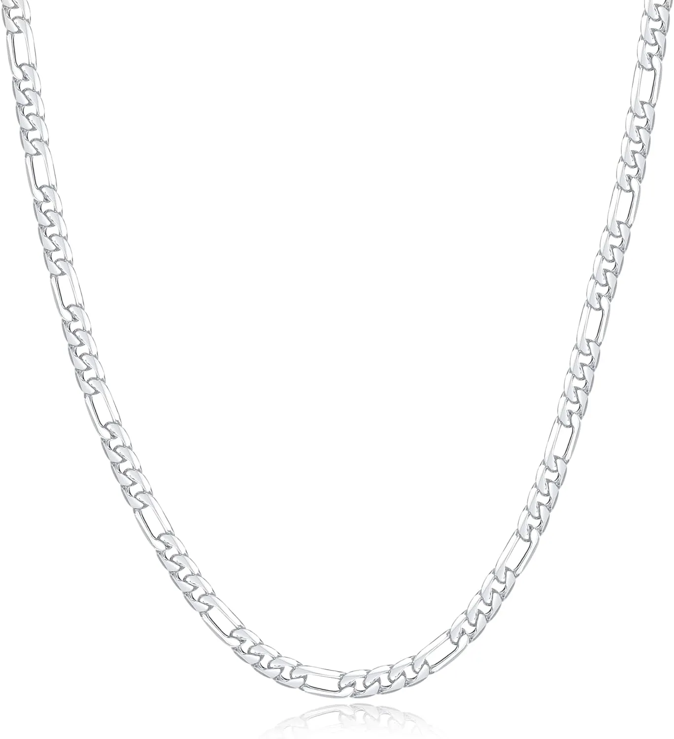 GLIVEOR 925 Sterling Silver Clasp 4mm Figaro Chain for Men Women Diamond Cut Chain Necklace 16, 18, 20, 22, 24, 26, 30 Inches