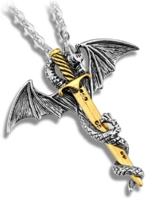 Glow in The Dark Dragon Sword Necklace Luminous Pendant Punk Titanium Steel Dragon Sword Wing Pendant Necklaces Vintage Punk Animal Necklace Sword Pendant for Men Women