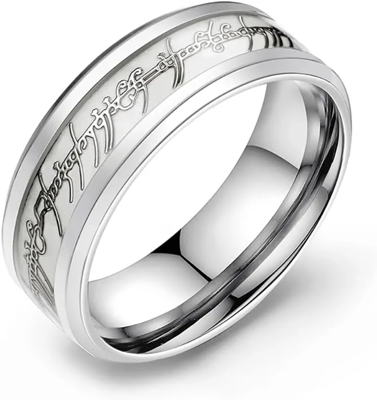 Glow in The Dark One Ring Band for Men by Ginger Lyne | 8mm Wide Stainless Steel Wedding Rings for Women | Couples Matching Black Wedding Bands | Gifts for Birthday or Holidays