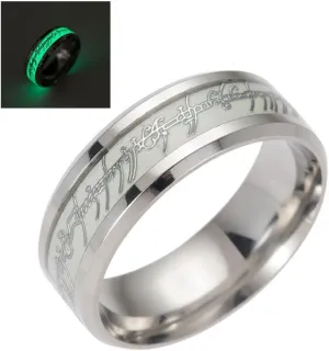 Glow in The Dark One Ring Band for Men by Ginger Lyne | 8mm Wide Stainless Steel Wedding Rings for Women | Couples Matching Black Wedding Bands | Gifts for Birthday or Holidays