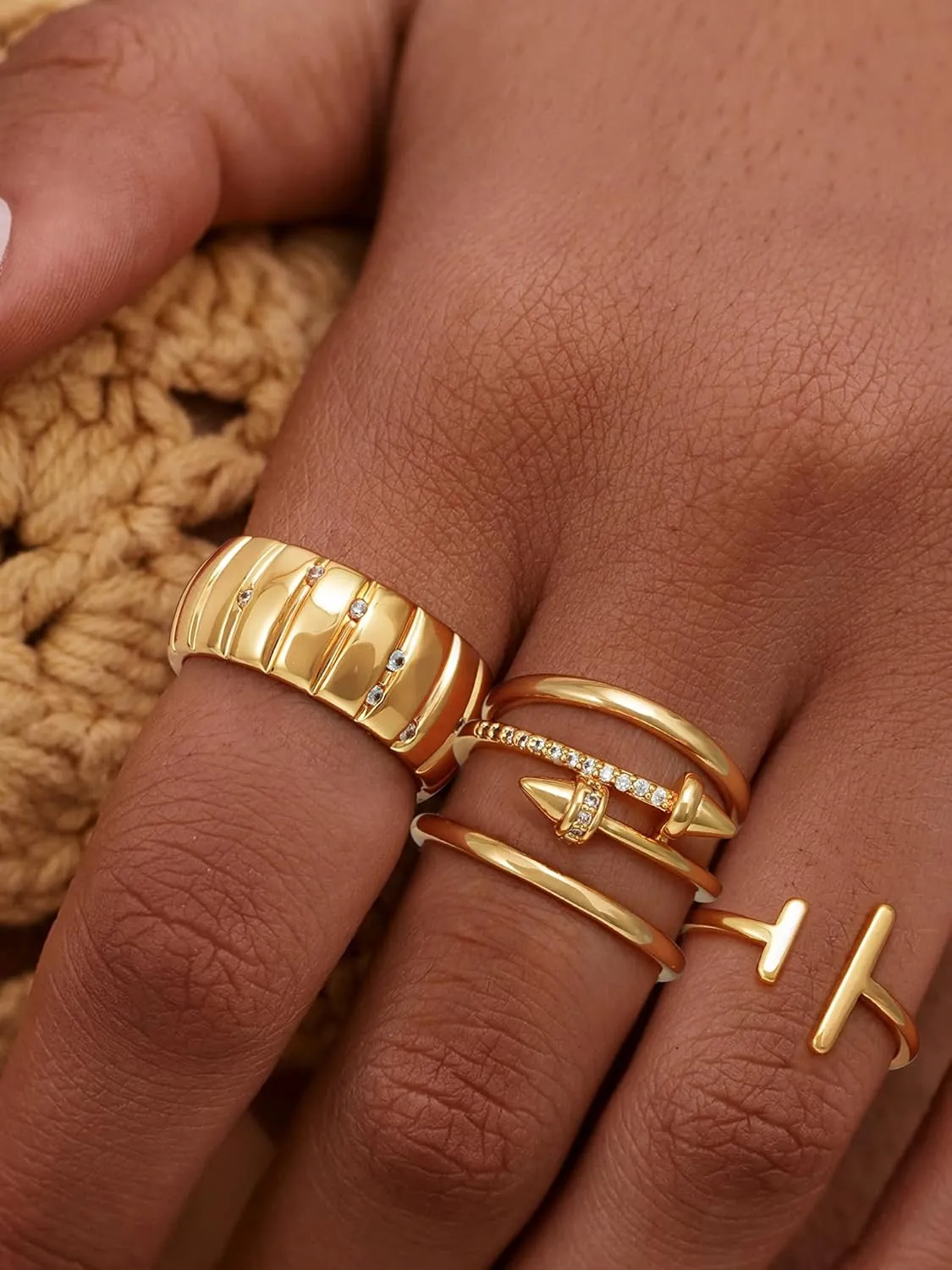 Gold Arrow Ring for Women Spike 14K Gold Plated Minimalist Stack Diamond Cubic Zirconia Thin Band Finger Jewelry Size 6-8