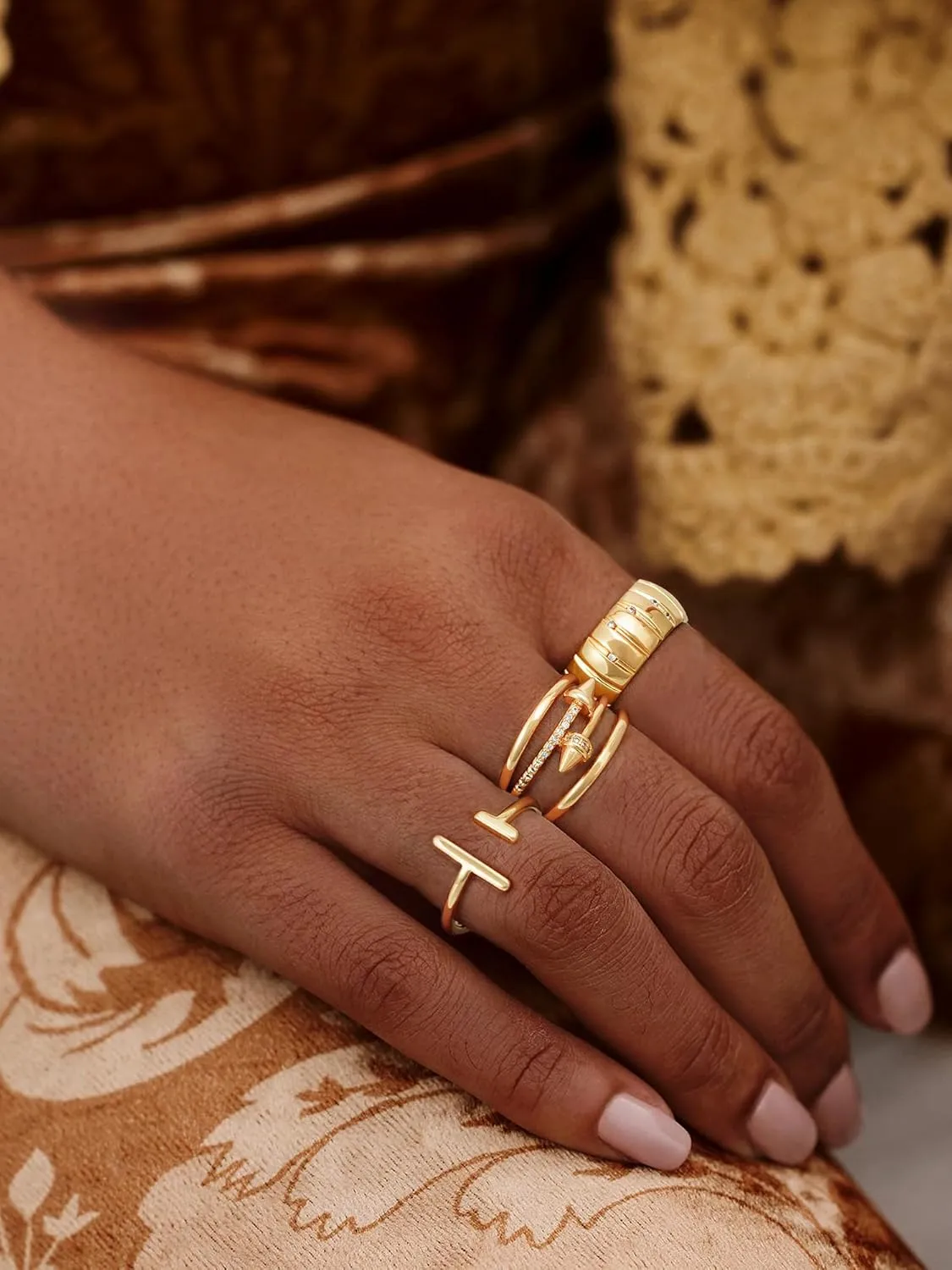 Gold Arrow Ring for Women Spike 14K Gold Plated Minimalist Stack Diamond Cubic Zirconia Thin Band Finger Jewelry Size 6-8