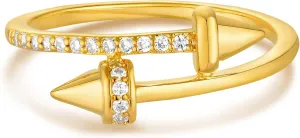 Gold Arrow Ring for Women Spike 14K Gold Plated Minimalist Stack Diamond Cubic Zirconia Thin Band Finger Jewelry Size 6-8