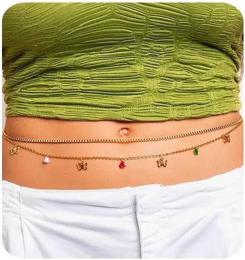 Gold Body Belly Chain for Women 14k Gold Waist Chains Boho Rhinestone Beach Adjustable Summer Belly Chain