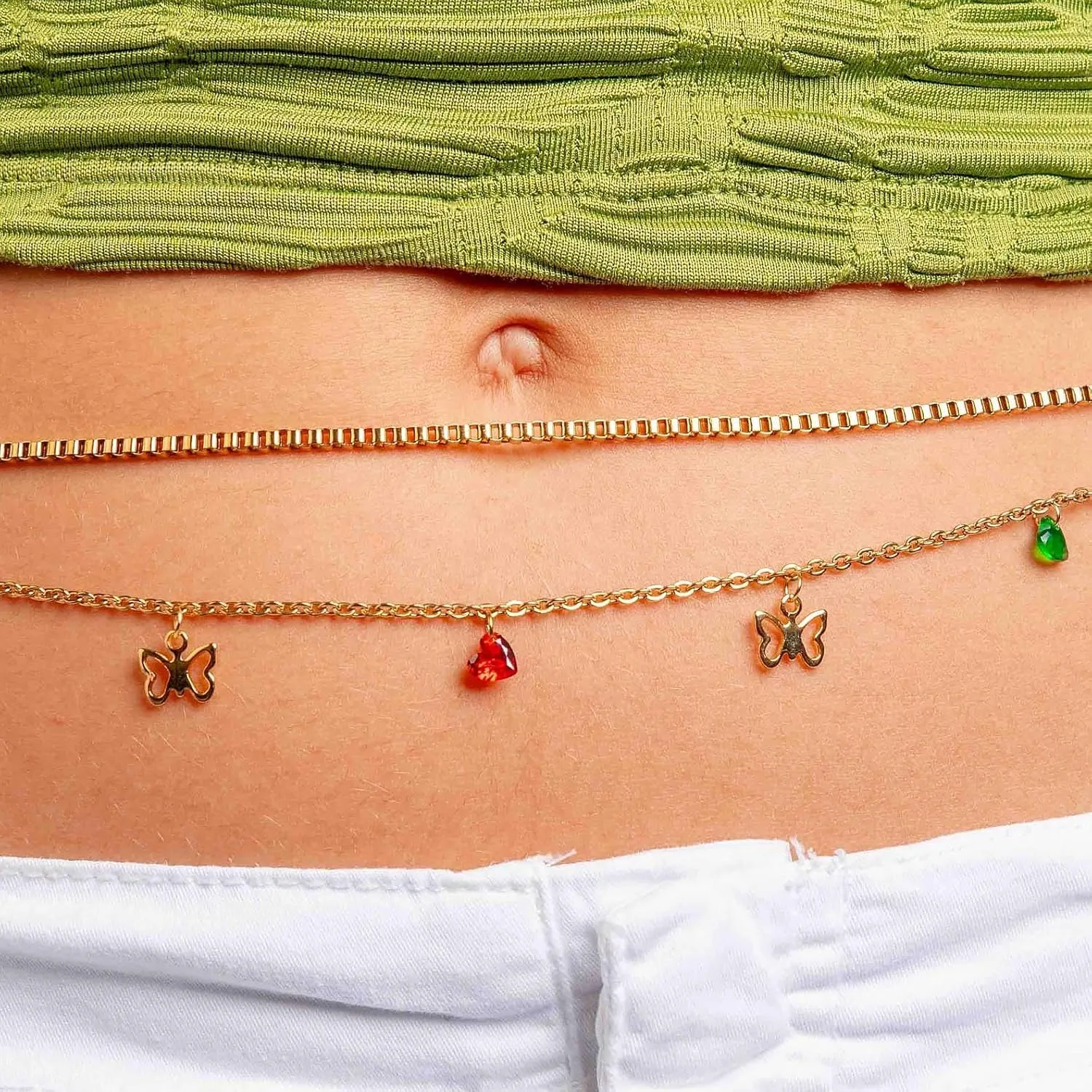 Gold Body Belly Chain for Women 14k Gold Waist Chains Boho Rhinestone Beach Adjustable Summer Belly Chain