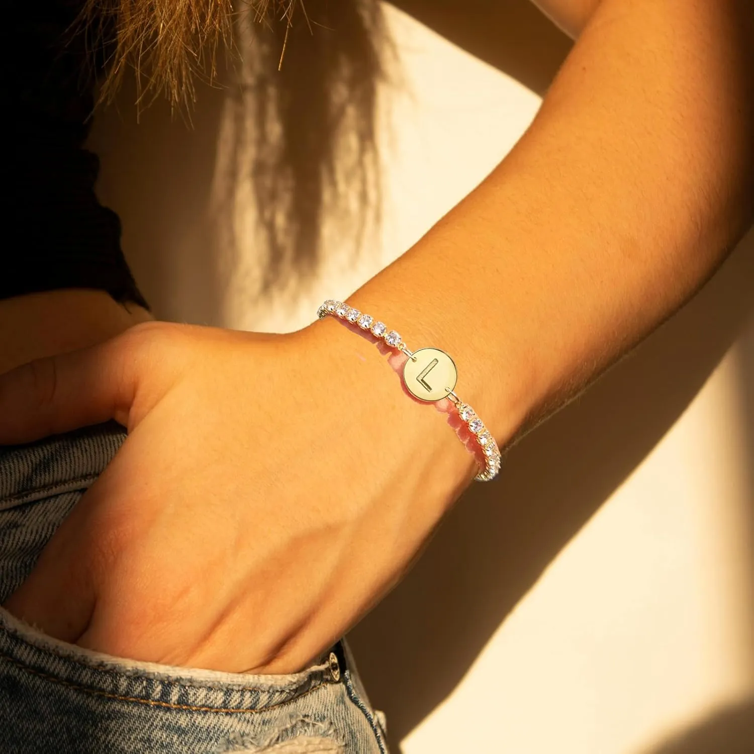 Gold Bracelets for Women Mothers Day Gifts 14K Gold Plated 3mm Cubic Zirconia Classic Tennis Bracelet Dainty Initial Bracelet Letter A-Z Charm for Women Trendy Jewelry Gifts