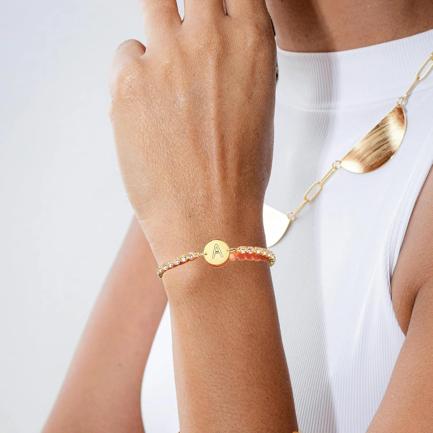 Gold Bracelets for Women Mothers Day Gifts 14K Gold Plated 3mm Cubic Zirconia Classic Tennis Bracelet Dainty Initial Bracelet Letter A-Z Charm for Women Trendy Jewelry Gifts