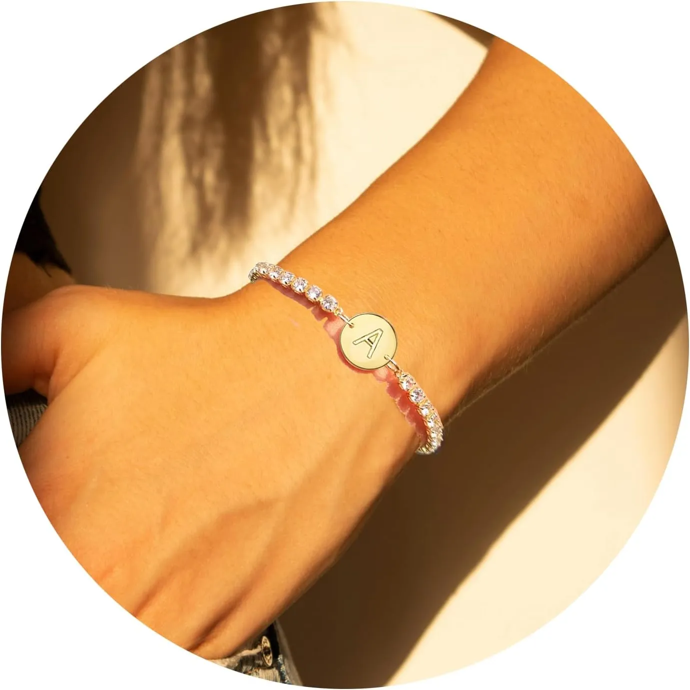 Gold Bracelets for Women Mothers Day Gifts 14K Gold Plated 3mm Cubic Zirconia Classic Tennis Bracelet Dainty Initial Bracelet Letter A-Z Charm for Women Trendy Jewelry Gifts