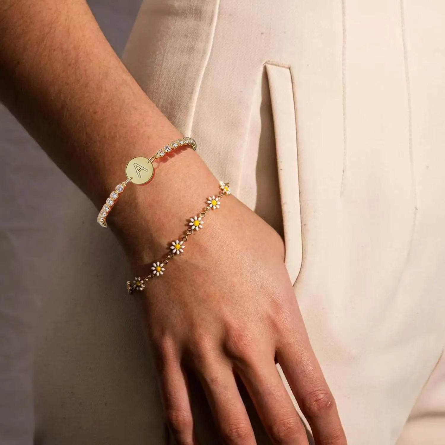 Gold Bracelets for Women Mothers Day Gifts 14K Gold Plated 3mm Cubic Zirconia Classic Tennis Bracelet Dainty Initial Bracelet Letter A-Z Charm for Women Trendy Jewelry Gifts
