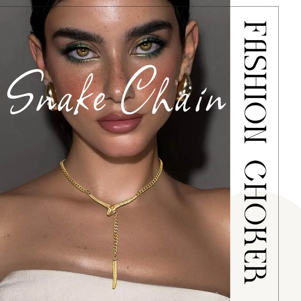 Gold Choker Necklace Snake Y-Necklace Punk Snake Chain Necklace for Women