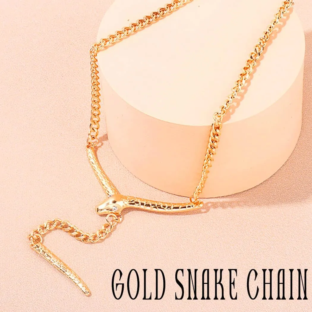 Gold Choker Necklace Snake Y-Necklace Punk Snake Chain Necklace for Women