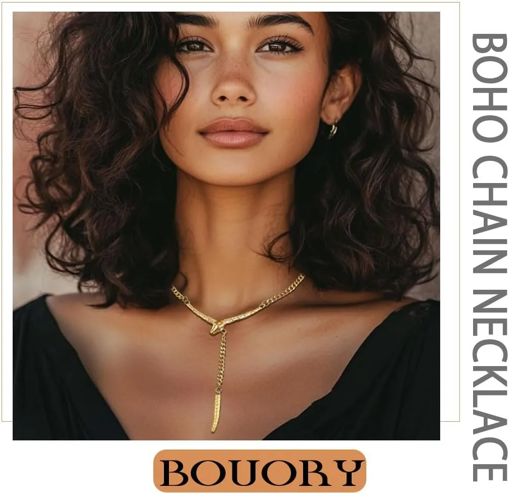 Gold Choker Necklace Snake Y-Necklace Punk Snake Chain Necklace for Women