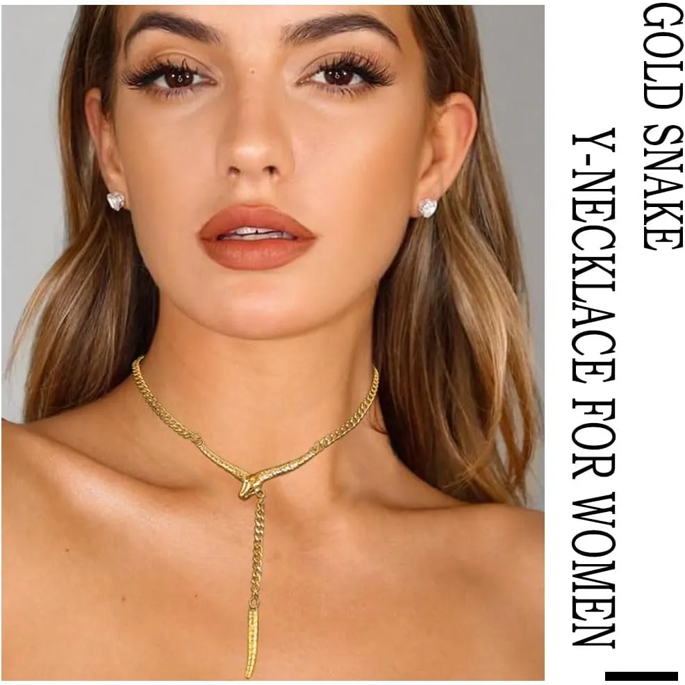Gold Choker Necklace Snake Y-Necklace Punk Snake Chain Necklace for Women