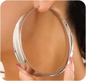 Gold Chunky Extra Large Hoop Earrings for Women,Simple Exaggerated Big Thick Hoop Earrings for Party,Minimalist Polished Statement Ear Jewelry Gift