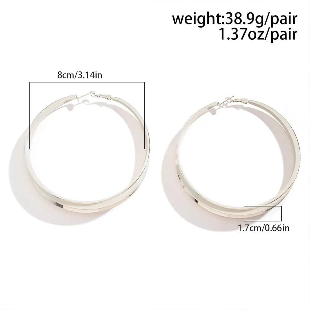 Gold Chunky Extra Large Hoop Earrings for Women,Simple Exaggerated Big Thick Hoop Earrings for Party,Minimalist Polished Statement Ear Jewelry Gift