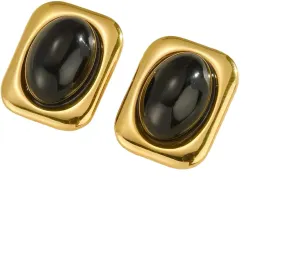 Gold Chunky Statement Earrings for Women Black onyx Vintage Earrings