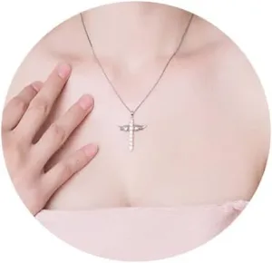 Gold Cross Crucifix Necklaces Angel Wings Necklace for Woman,Y2k Silver Dainty Woman Crucifix Cross Pendant Choker Necklace for Girls Trendy Jewelry