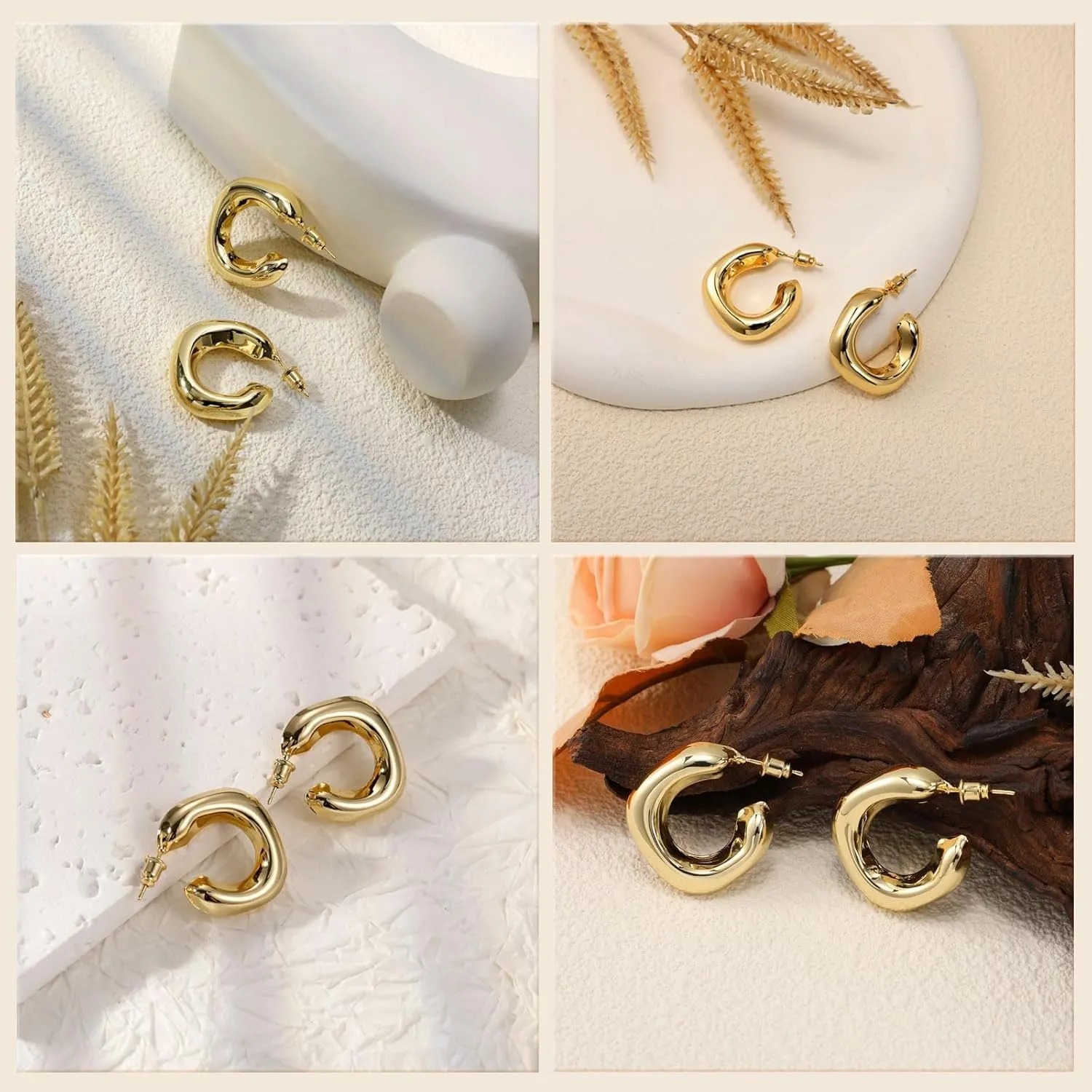 Gold Earring for Women Hammered Teardrop Earrings Dainty Irregular Shape Hoop Earrings Lightweight Hypoallergenic Stud Earrings Fashion Jewelry for Women