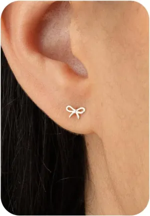 Gold Earrings-14K Gold/Silver Plated Bow Stud Earrings Minimalist Trendy Dainty Cute Bow Ribbon Earrings for Women Gifts