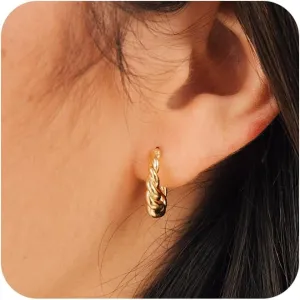 Gold Earrings for Women, Dainty Chunky Gold Earrings 14K Gold Plated Twisted Hoop Earrings Small Hypoallergenic Gold Square Earrings for Women Trendy Gold Jewelry Gifts