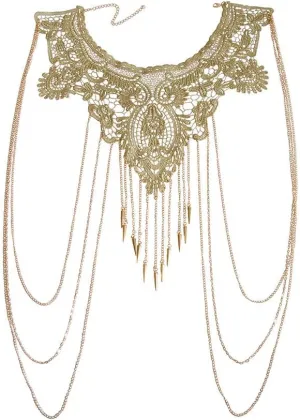Gold Fine Chain Flower Lace Bikini Body Chain Necklace Jewelry for Women