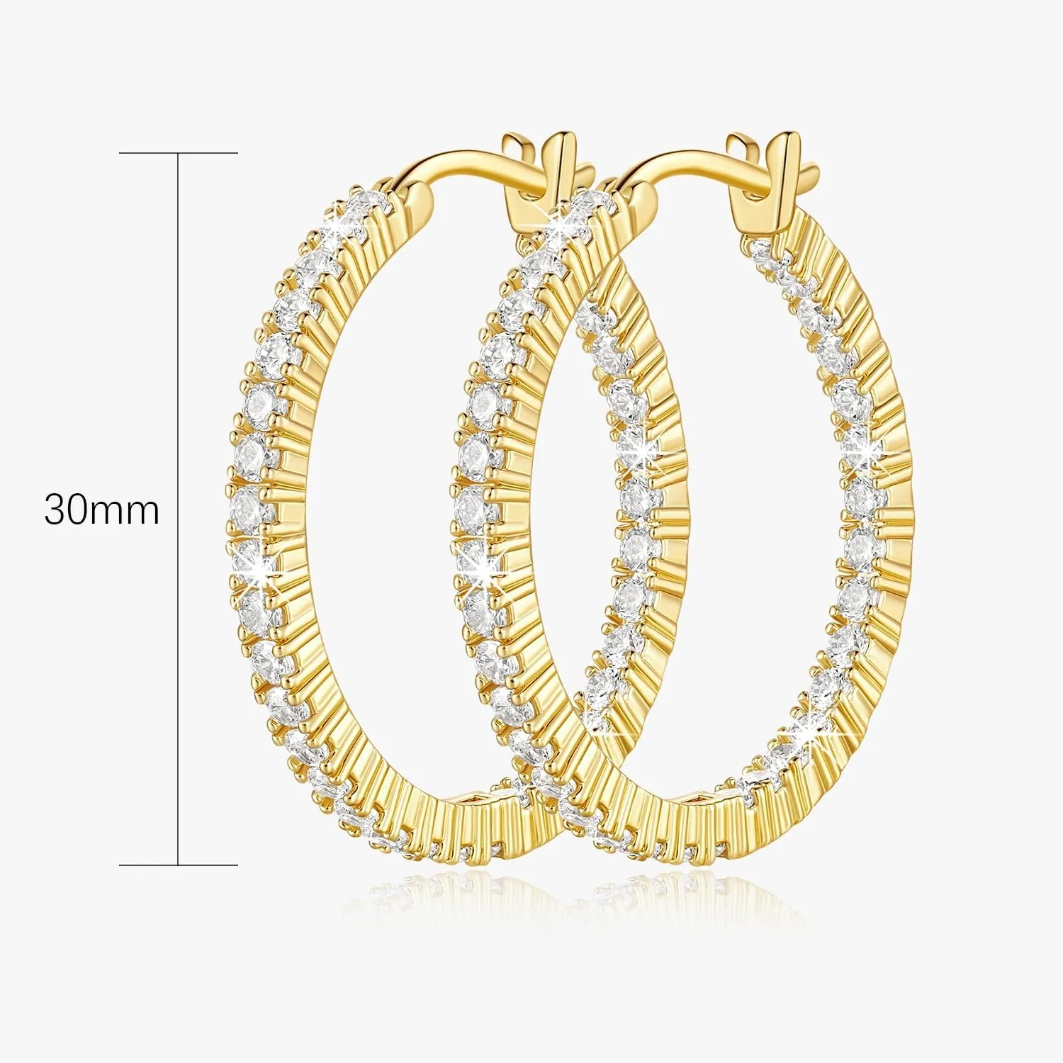 Gold Hoop Earrings 14K Gold Hoop Earrings for Women Lightweight 14 Karat Hoops Earring Dual-sided Cubic Zirconia Womens Earring Hoops 20/30mm