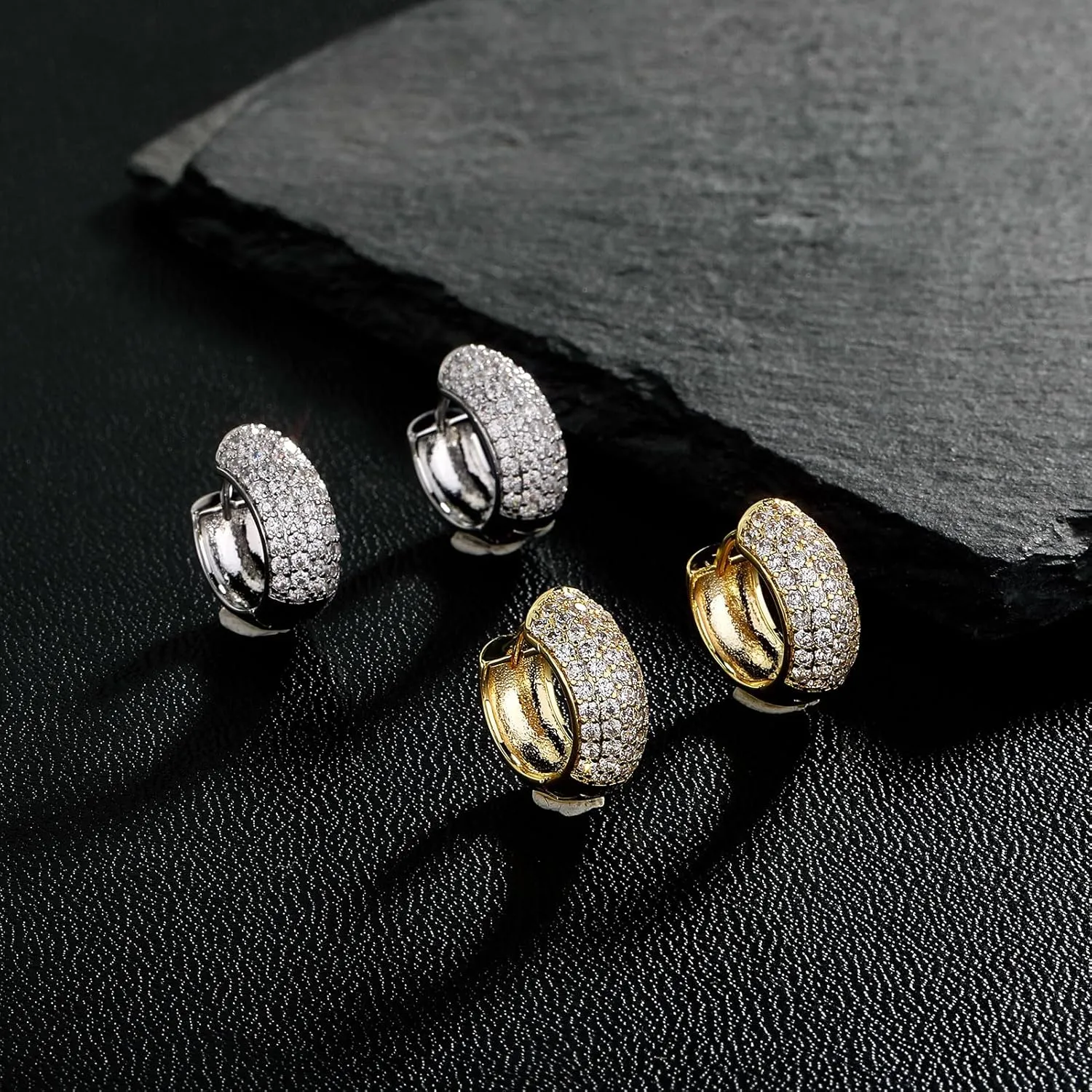 Gold Hoop Earrings for Women 18K Gold Plated Iced Out Silver Huggie Earrings for Men Hypoallergenic CZ Diamond Earrings