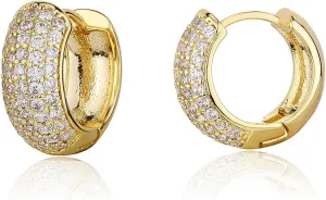 Gold Hoop Earrings for Women 18K Gold Plated Iced Out Silver Huggie Earrings for Men Hypoallergenic CZ Diamond Earrings