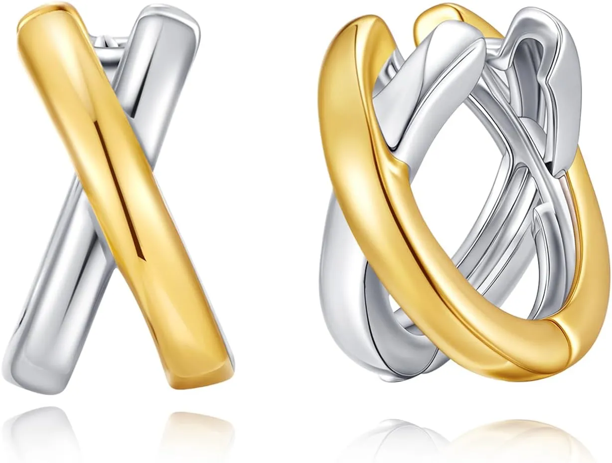 Gold Hoop Earrings For Women Trendy Mixed Metal Earrings Two Tone Earring Gold And Silver Earring Fashion Knot Jewelry Gift