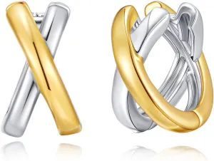 Gold Hoop Earrings For Women Trendy Mixed Metal Earrings Two Tone Earring Gold And Silver Earring Fashion Knot Jewelry Gift
