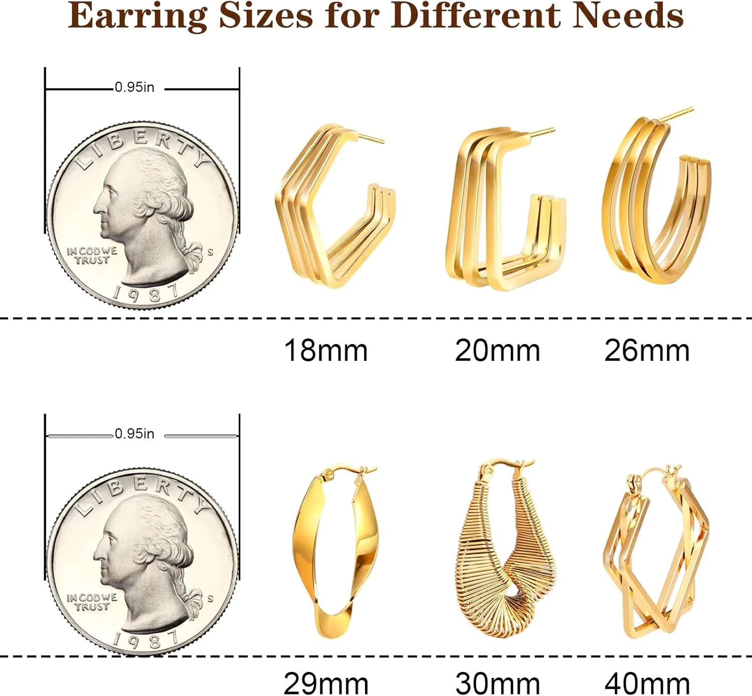 Gold Hoop Earrings Set for Women, 6 Pairs 9 Pairs 18K Gold Earrings Hypoallergenic Hoop Earrings Lightweight Twisted Huggie Earring Hoops for Gift