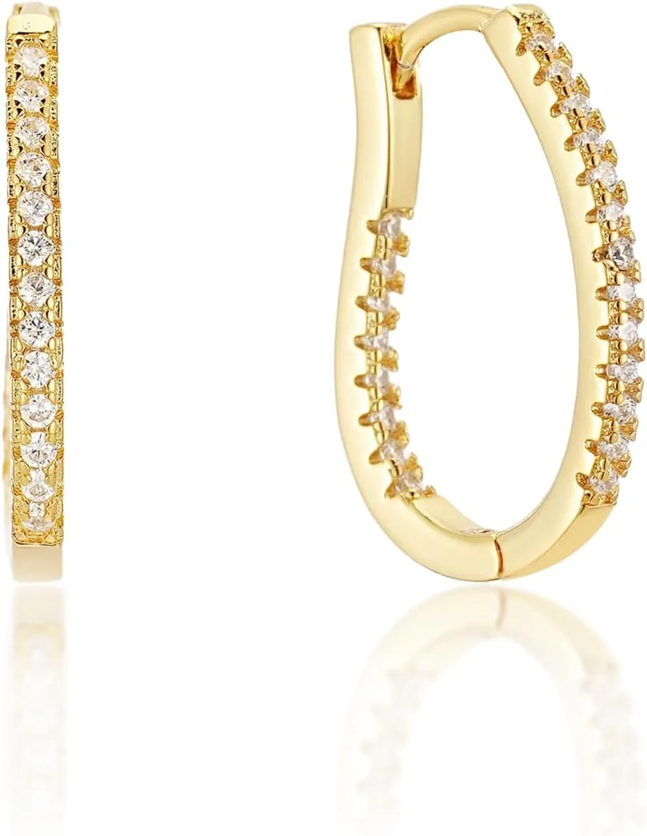 Gold Huggie Earrings Small Square Hoop Earrings for Women Copper 18K Gold Plated U-Shaped Rectangle Earring Hypoallergenic Cubic Zirconia Jewelry Gifts