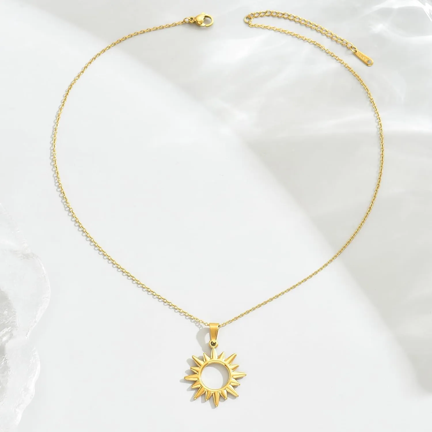Gold Necklace for Women18K Gold Plated Sun Necklace Dainty Moon Horseshoe Pendant Necklace Trendy Bow Necklace Minimalist Jewelry