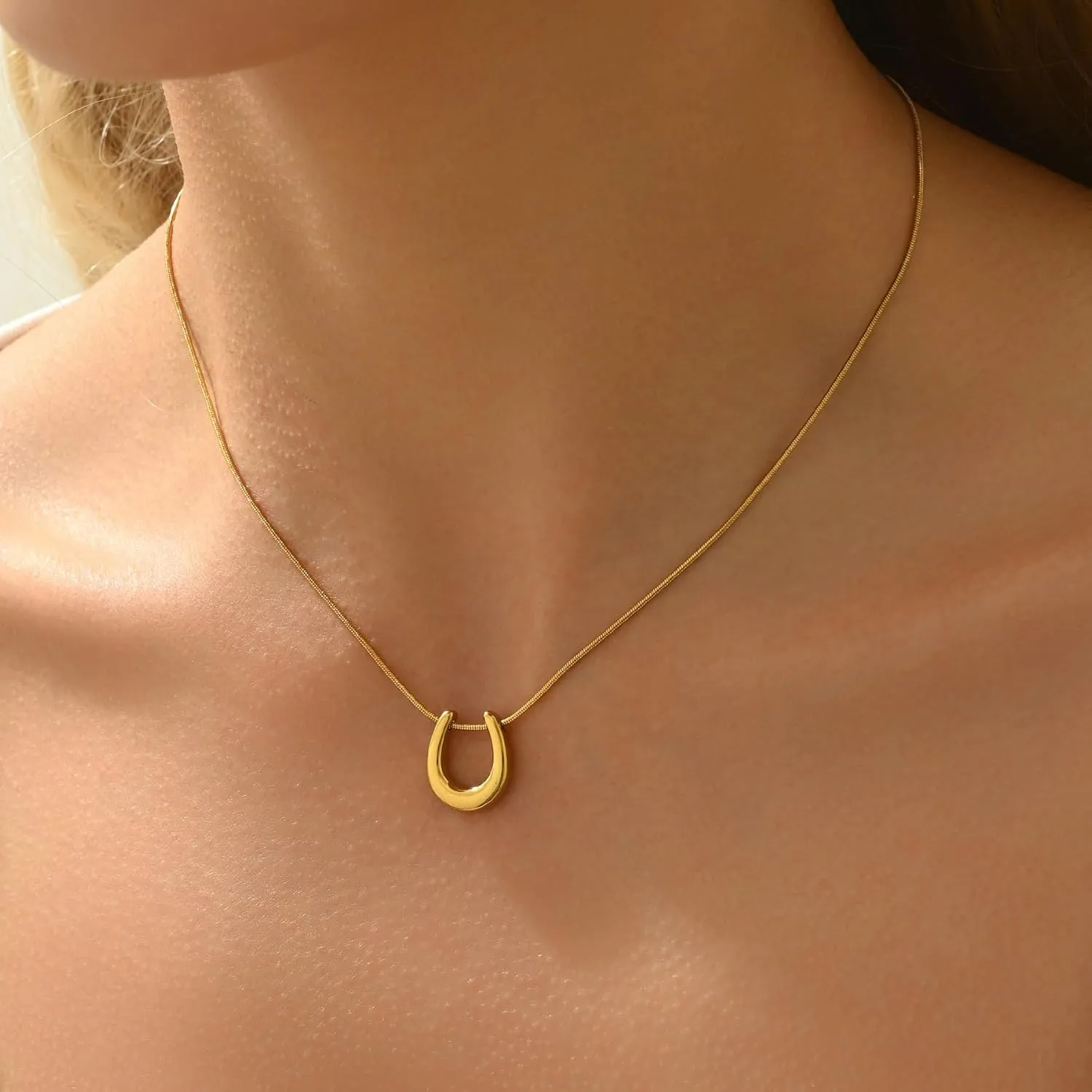 Gold Necklace for Women18K Gold Plated Sun Necklace Dainty Moon Horseshoe Pendant Necklace Trendy Bow Necklace Minimalist Jewelry