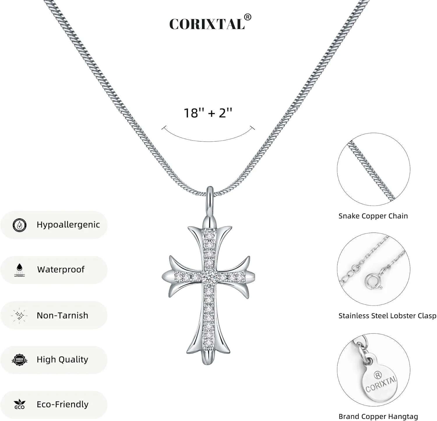 Gold Necklaces for Women 14K Gold Plated Cross Pendant With Snake Chain, Non Tarnish Layered CZS Jewelry Trendy Choker Faith Christian Cross Gifts