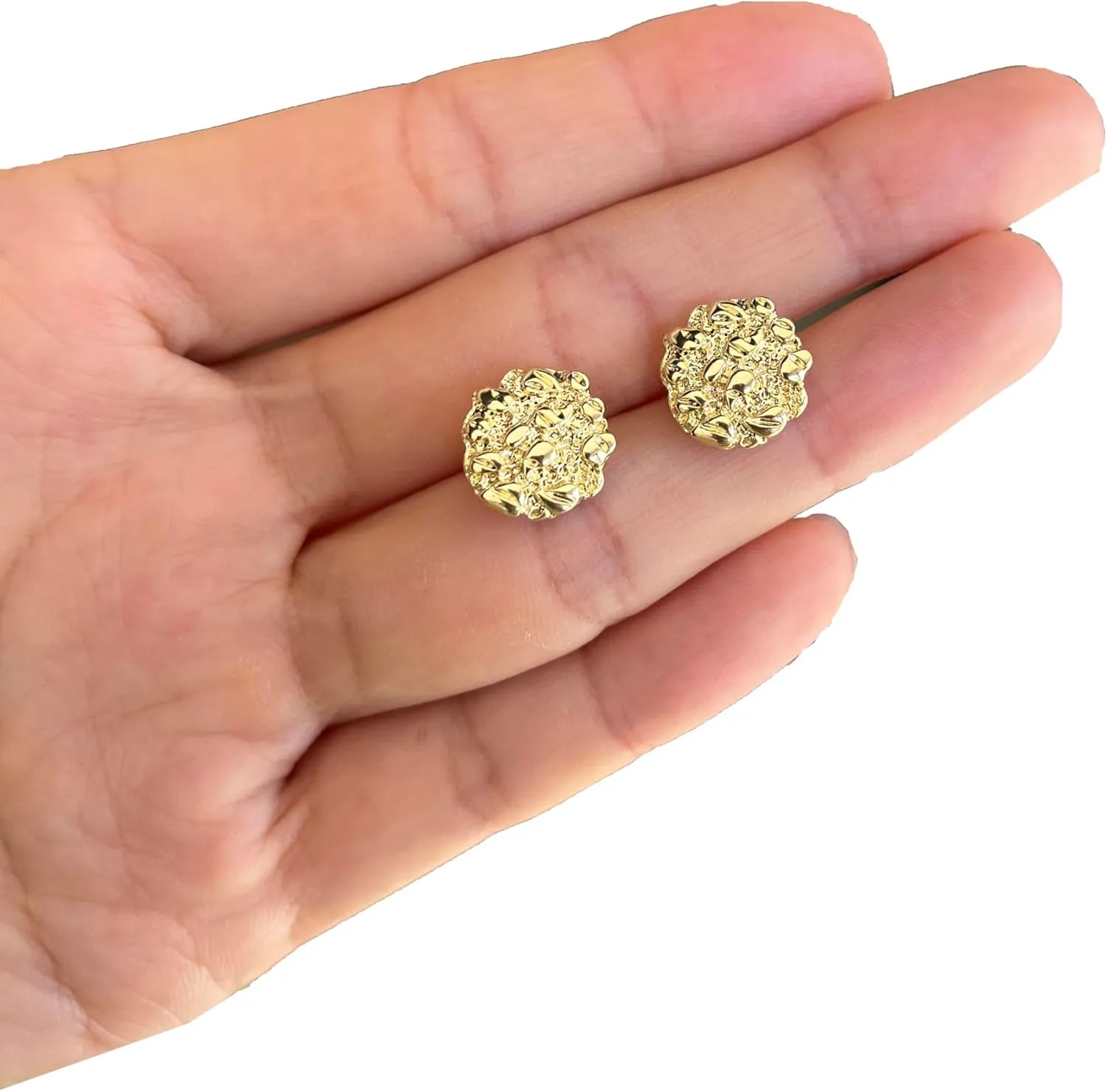Gold Nugget Earrings for Men - Nugget Earring 18k Gold Plated -925 Sterling Silver Stud Earrings Gold Plated Earring Studs Cookie Earring