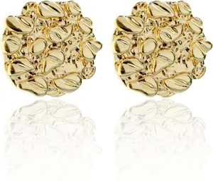 Gold Nugget Earrings for Men - Nugget Earring 18k Gold Plated -925 Sterling Silver Stud Earrings Gold Plated Earring Studs Cookie Earring
