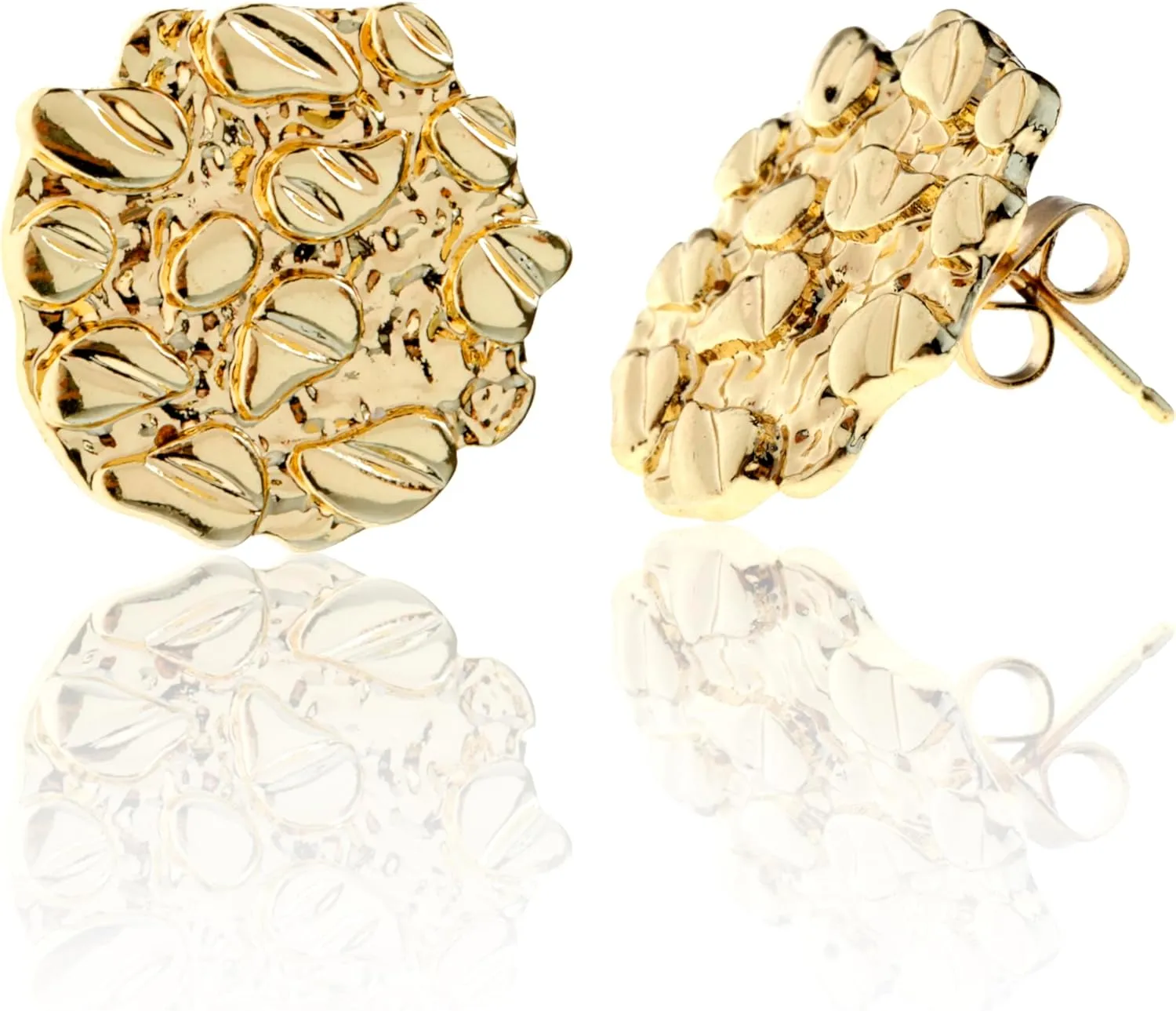 Gold Nugget Earrings for Men - Nugget Earring 18k Gold Plated -925 Sterling Silver Stud Earrings Gold Plated Earring Studs Cookie Earring