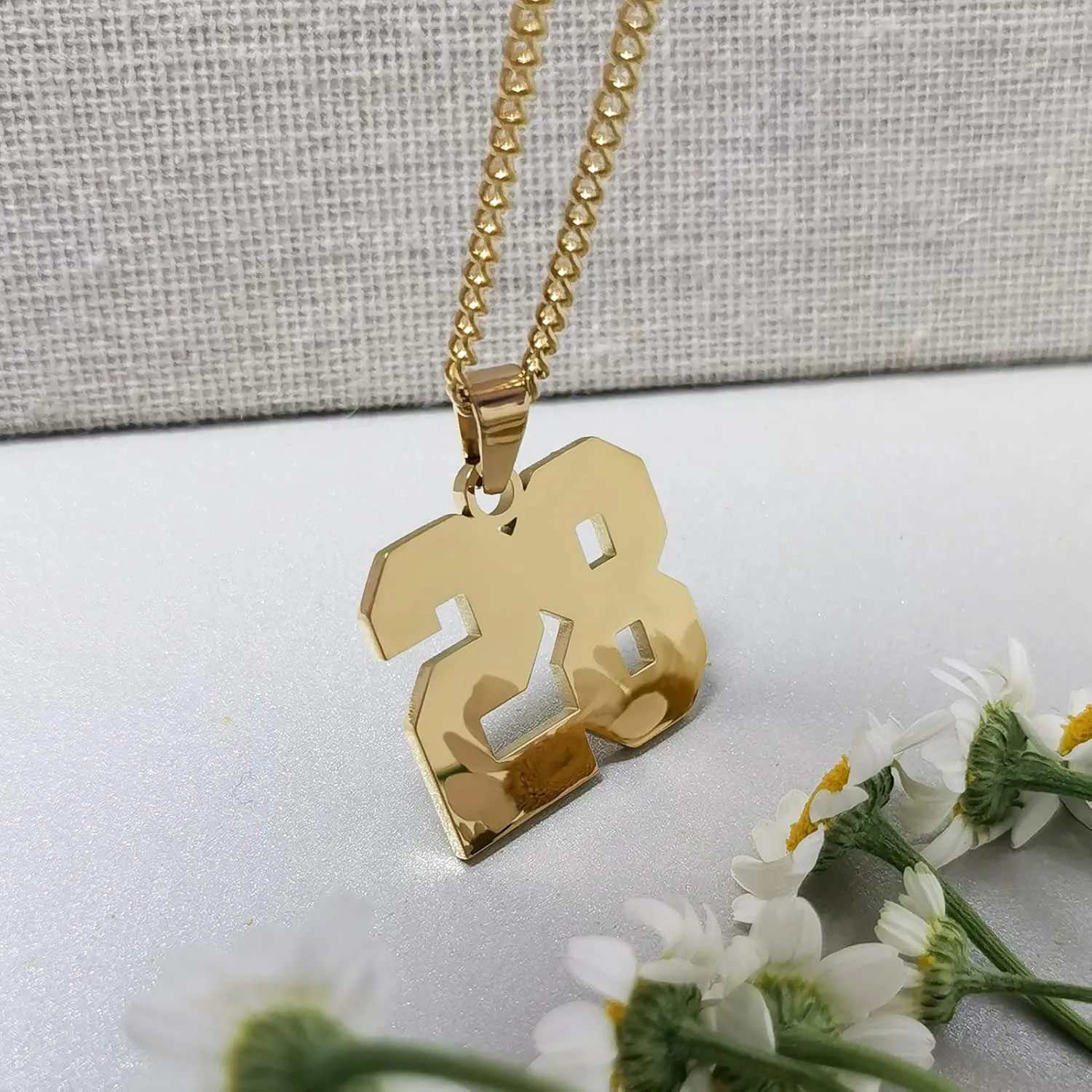 Gold Number Necklace Athletes Baseball Number Stainless Steel Pendant Jewelry 20" Curb Chain