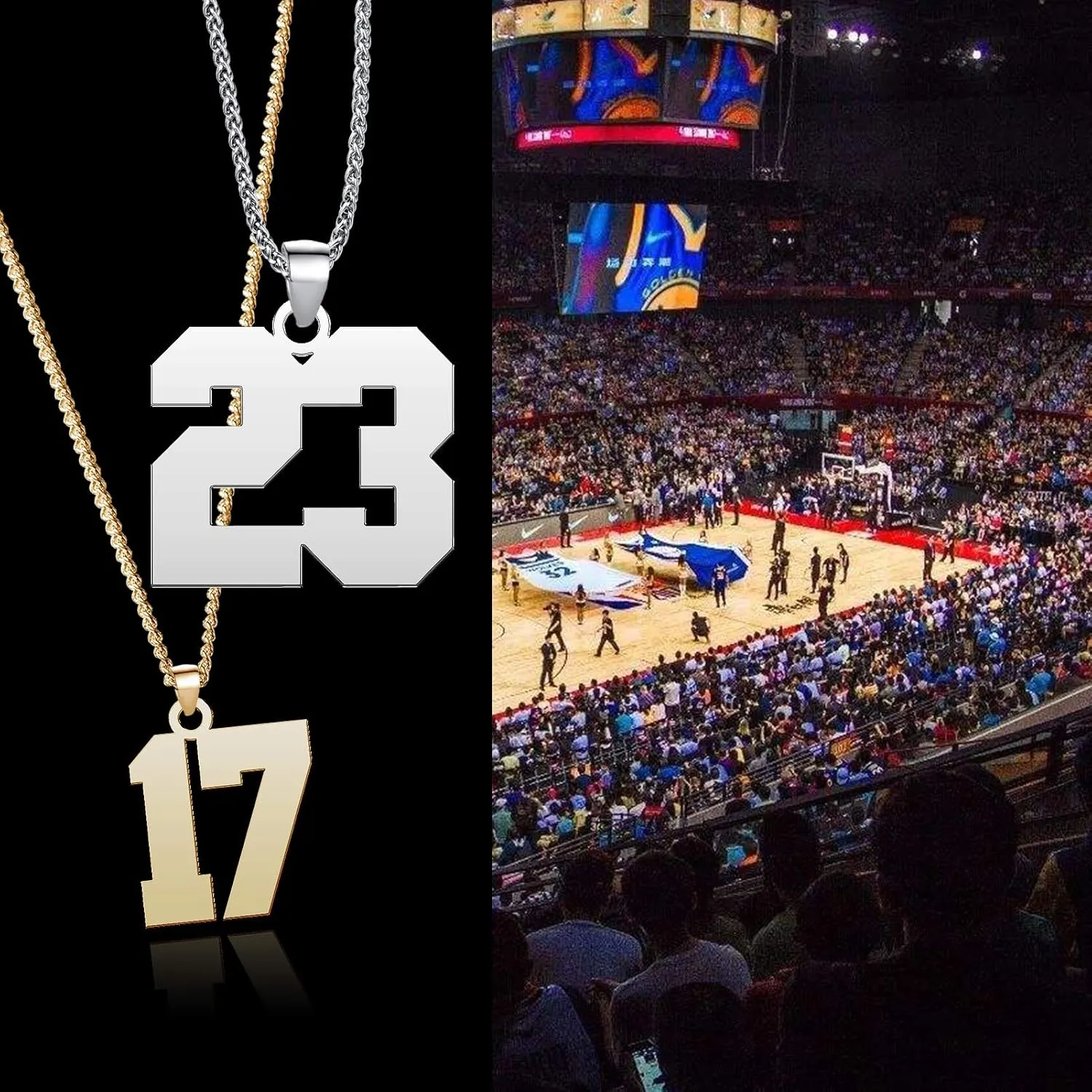 Gold Number Necklace Athletes Baseball Number Stainless Steel Pendant Jewelry 20" Curb Chain