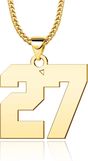 Gold Number Necklace Athletes Baseball Number Stainless Steel Pendant Jewelry 20" Curb Chain