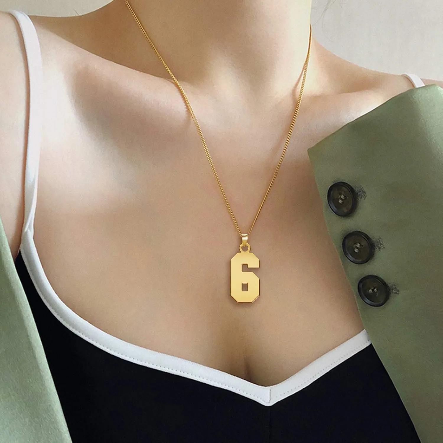 Gold Number Necklace Athletes Baseball Number Stainless Steel Pendant Jewelry 20" Curb Chain