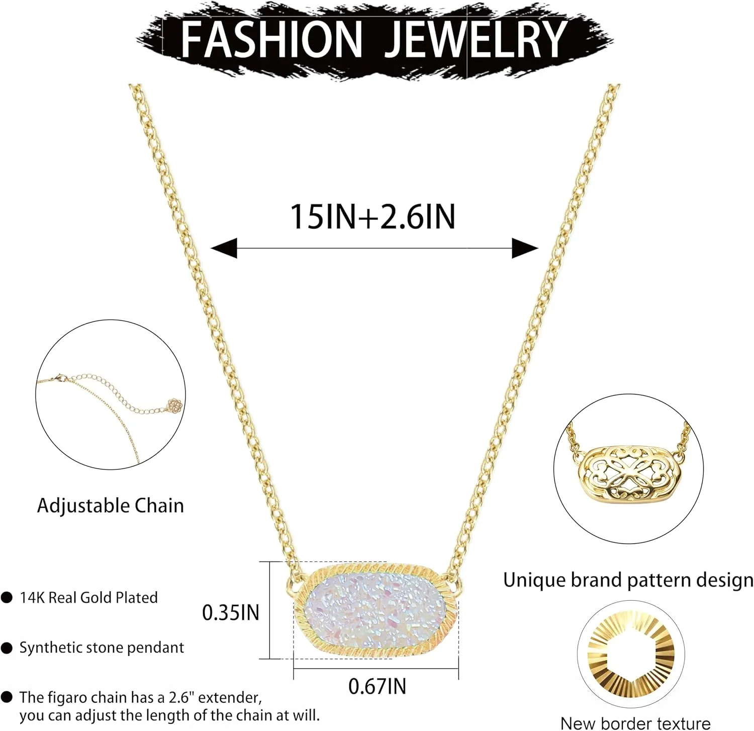 Gold Pendant Necklace for Women 14K Gold-Plated Adjustable Tail Chain Synthetic Gemstone Dainty Gifts Fashion Jewelry Mother Daughter Necklace