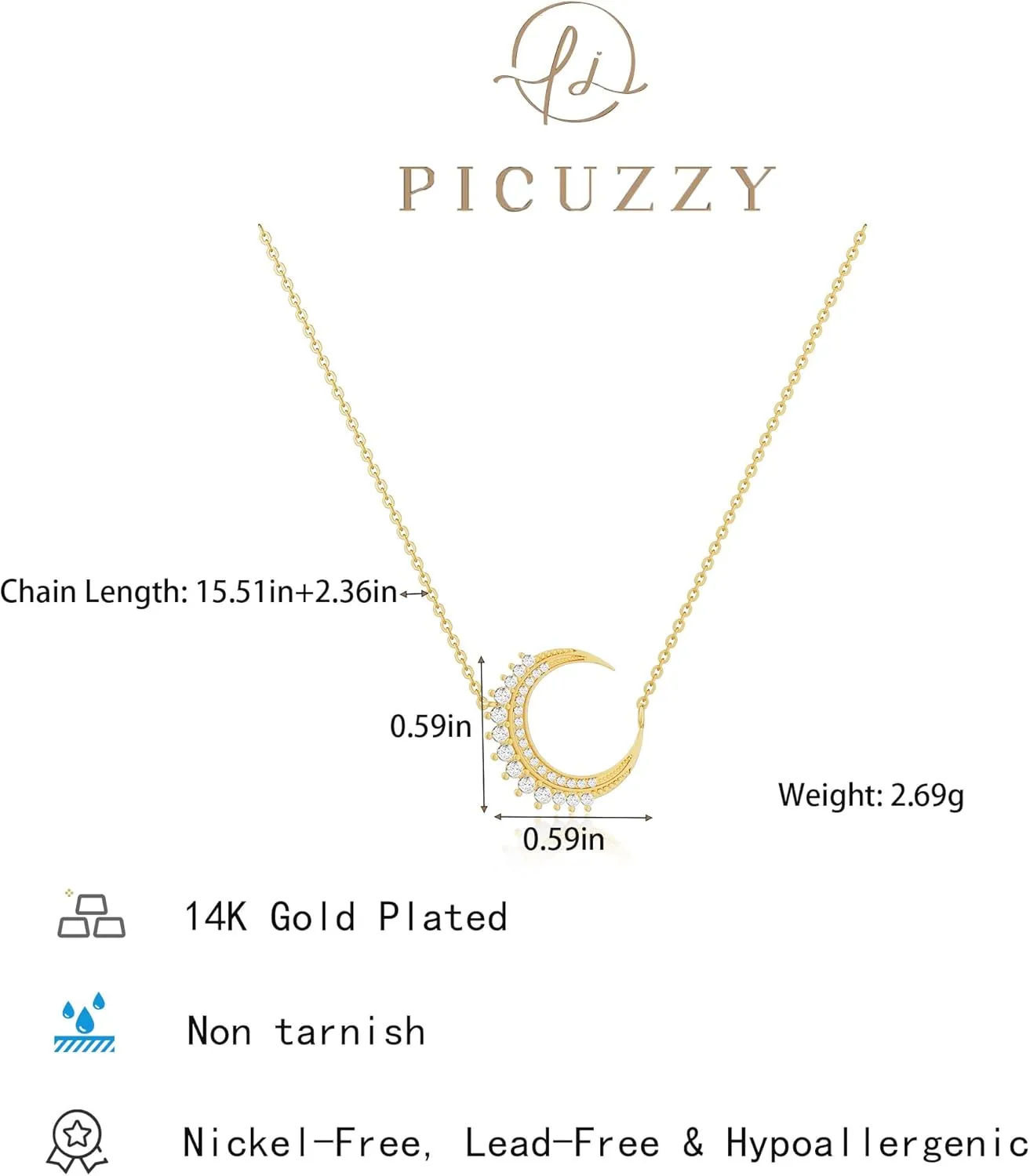Gold Pendant Necklaces for Women Trendy, Dainty 14k Gold Plated Sun Charm Necklace for Women Cubic Zirconia Moon Choker Necklace Waterproof Beach Gold Jewelry for Women Fashion Christmas Gifts