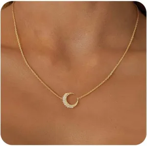 Gold Pendant Necklaces for Women Trendy, Dainty 14k Gold Plated Sun Charm Necklace for Women Cubic Zirconia Moon Choker Necklace Waterproof Beach Gold Jewelry for Women Fashion Christmas Gifts