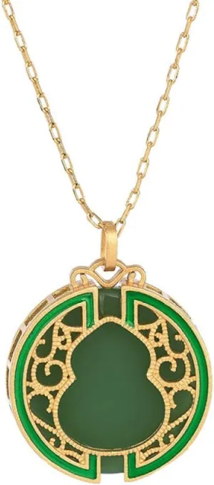 Gold Plated Necklace for Women,Green Jade Gourd Pendant Necklace Imitation Jade Jewellery Accessories with Necklace Box