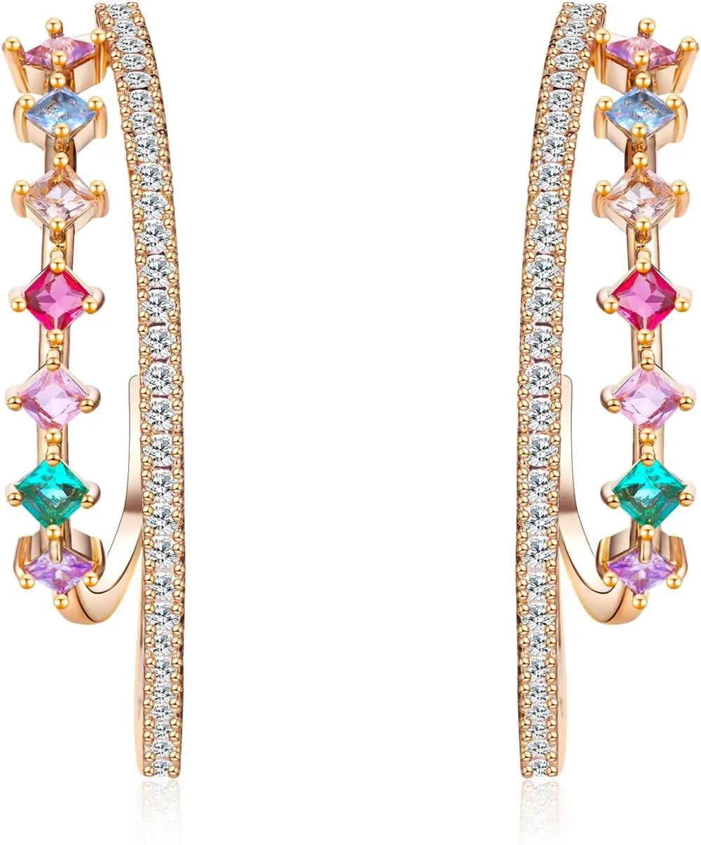Gold Rhinestone Hoop Earrings for Women Crystal Dangle Hypoallergenic Hoop Earrings Silver Cubic Zirconia Earrings Party Wedding Jewelry Gift